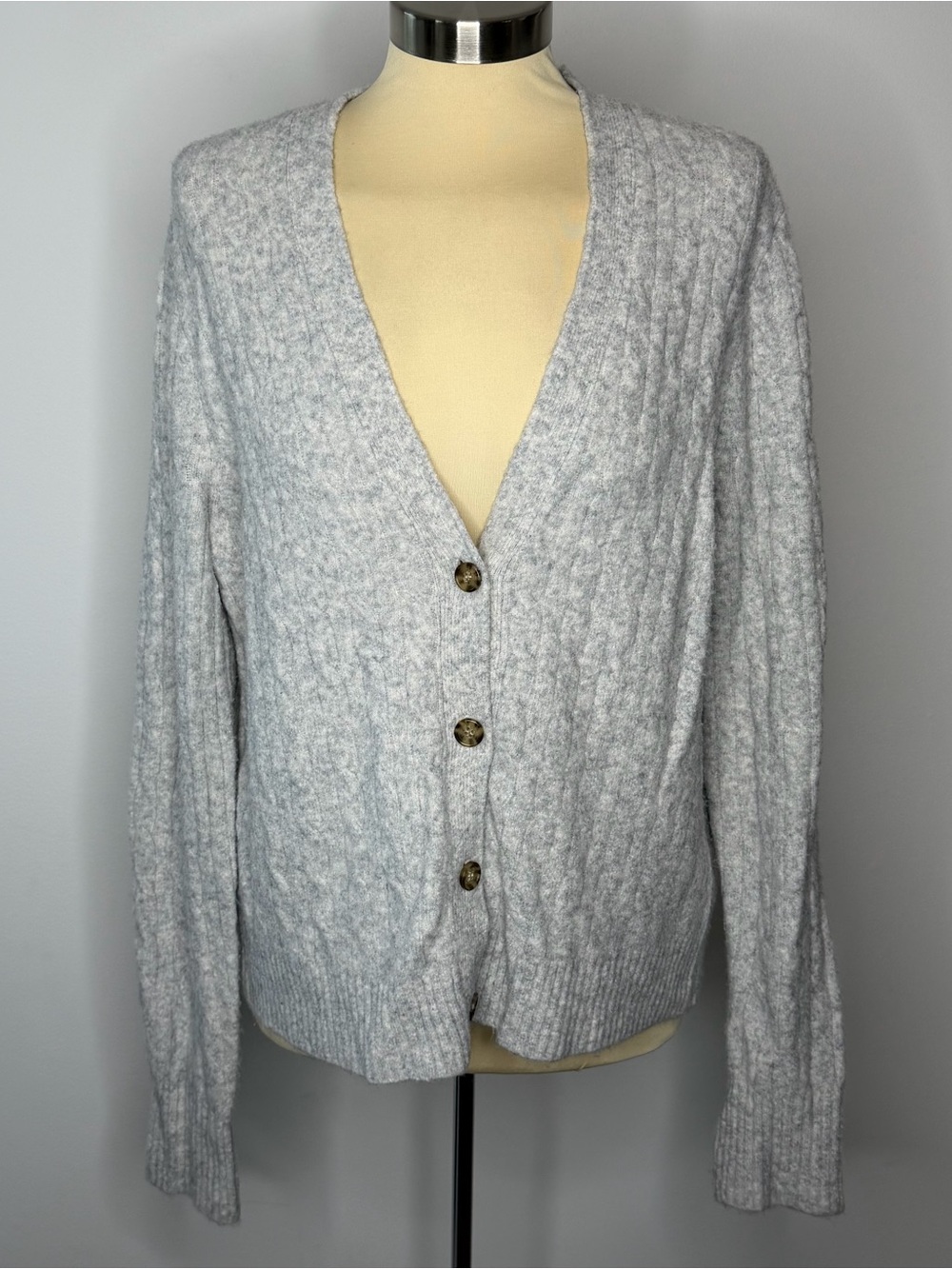 J. Crew Extra-Soft Light Grey Button Front Cardigan Sweater